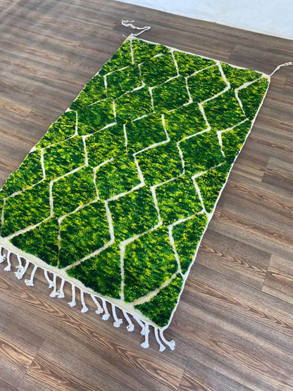 Handmade Diamond Berber Green Area Rug. 4x6 Tribal woven Berber Moroccan Rugs