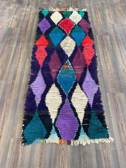 Tapis de couloir berbère coloré à losanges de 3 x 7 pieds, tapis de couloir étroit marocain.