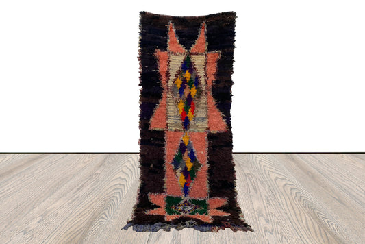 vintage woven colorful shag rug, 3x7 feet, Moroccan Berber runner narrow rugs.