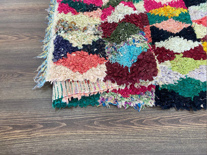 Boucherouite Diamond colorful runner Rug, 3 by 5 ft.