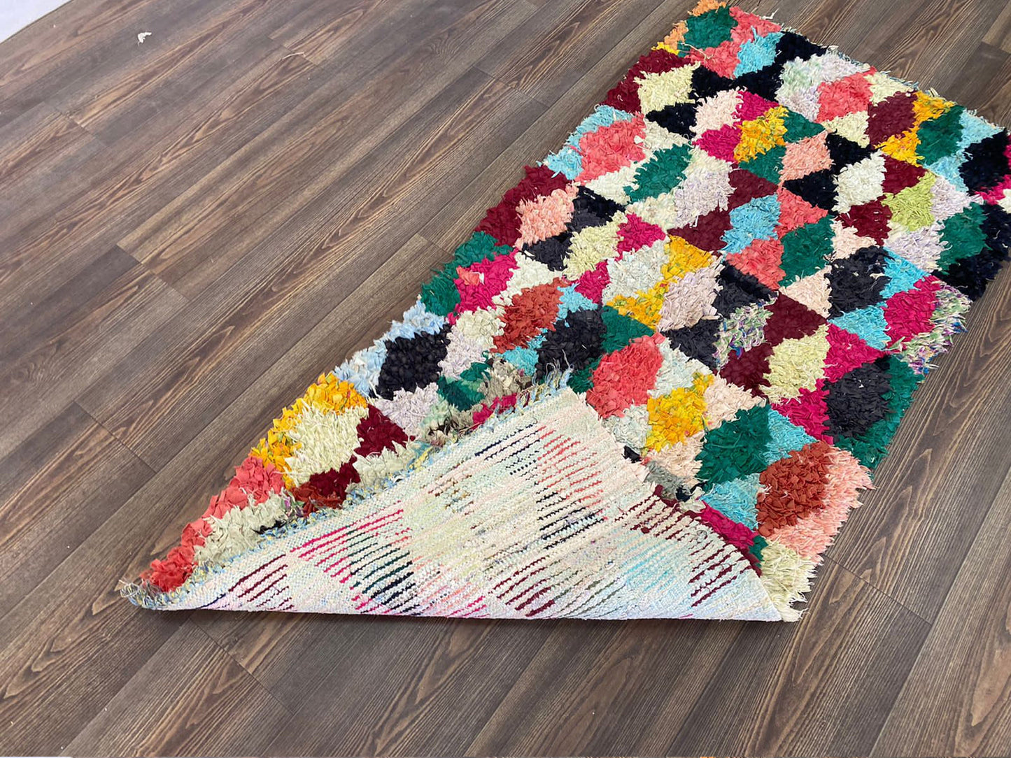 Boucherouite Diamond colorful runner Rug, 3 by 5 ft.