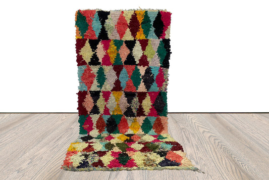 Boucherouite Diamond colorful runner Rug, 3 by 5 ft.