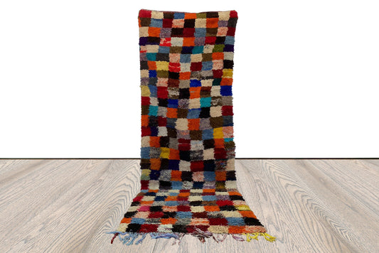 3x10 ft Berber Vintage Checkered Colorful runner Rug.