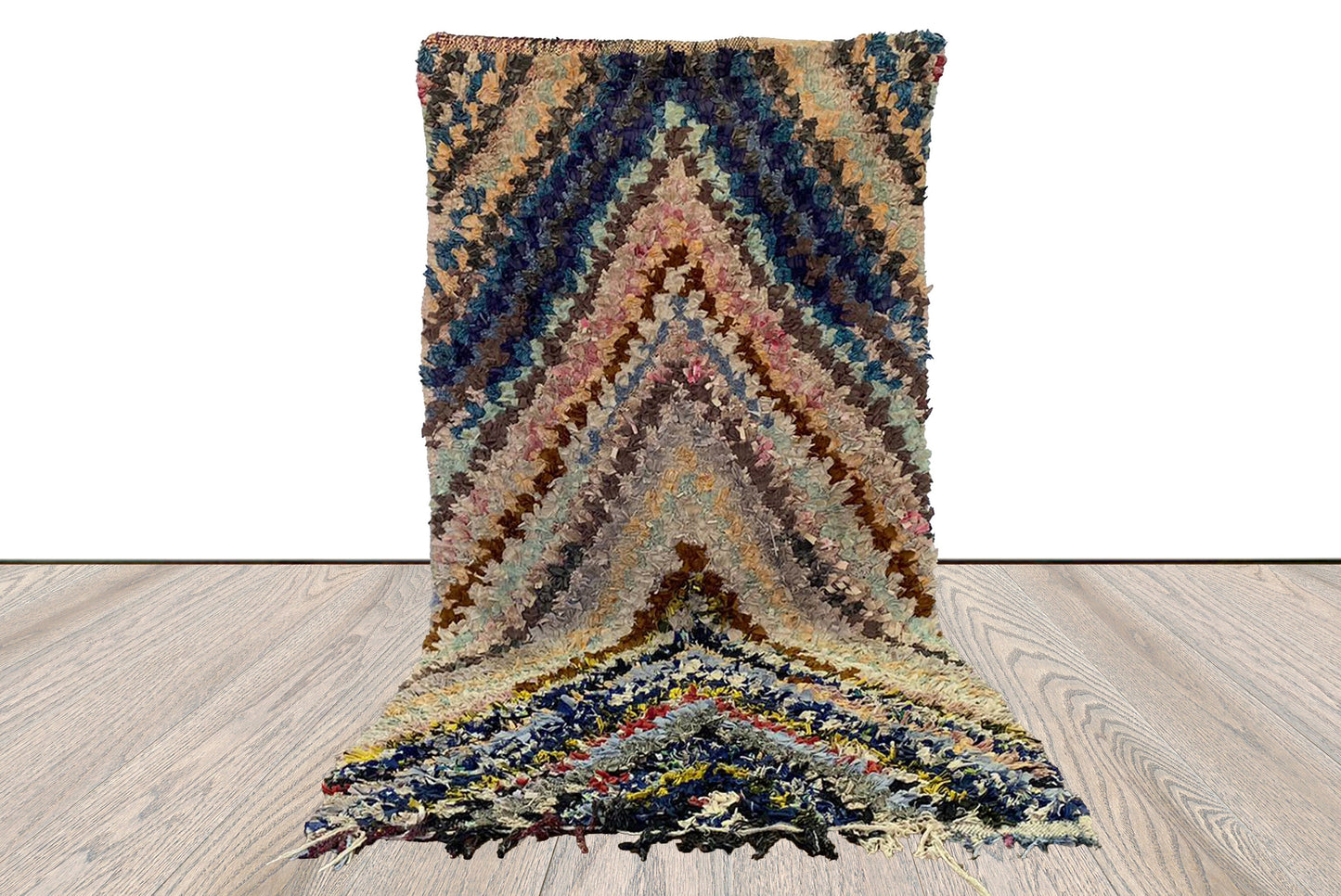 Vintage Boucherouite runner Rugs, 3x6 ft Moroccan Striped Shag Rug.