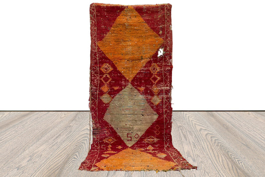 Tapis berbères uniques de 3 x 8 pieds, tapis marocain vintage en laine.