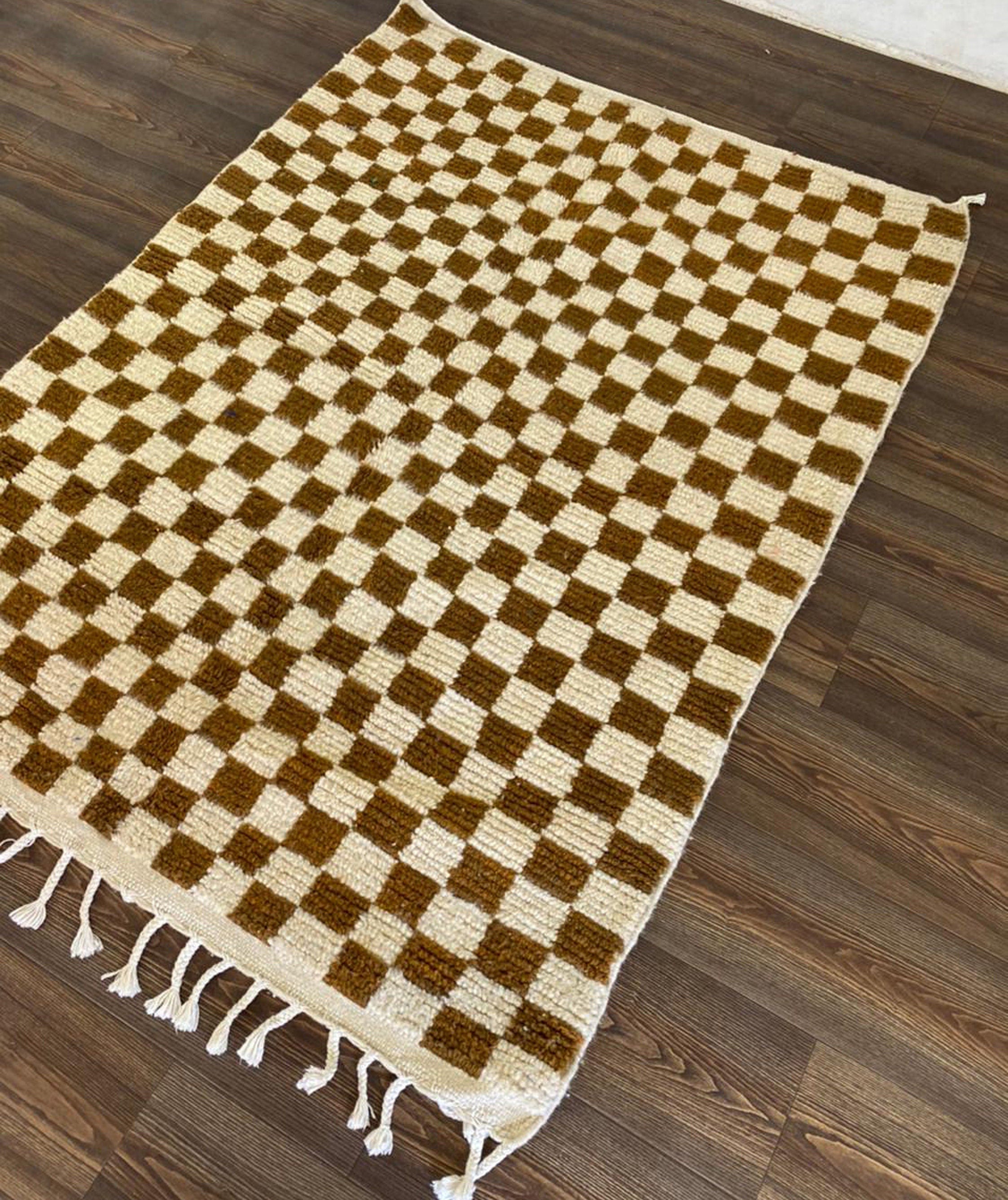 Moroccan vintage checkered area offers berber woven rug!