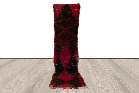 3x10 ft Moroccan Red and Black vintage runner Rug. Berber large narrow runners Rugs