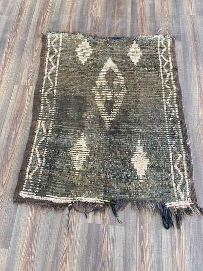 Faded Small Rug vintage Moroccan Old Rare Hand woven, Berber worn Rugs 3x4 ft.