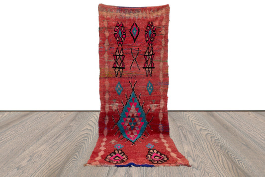 Tapis de couloir vintage berbère tribal 3 x 9 pieds, tapis de décoration intérieure bohème.