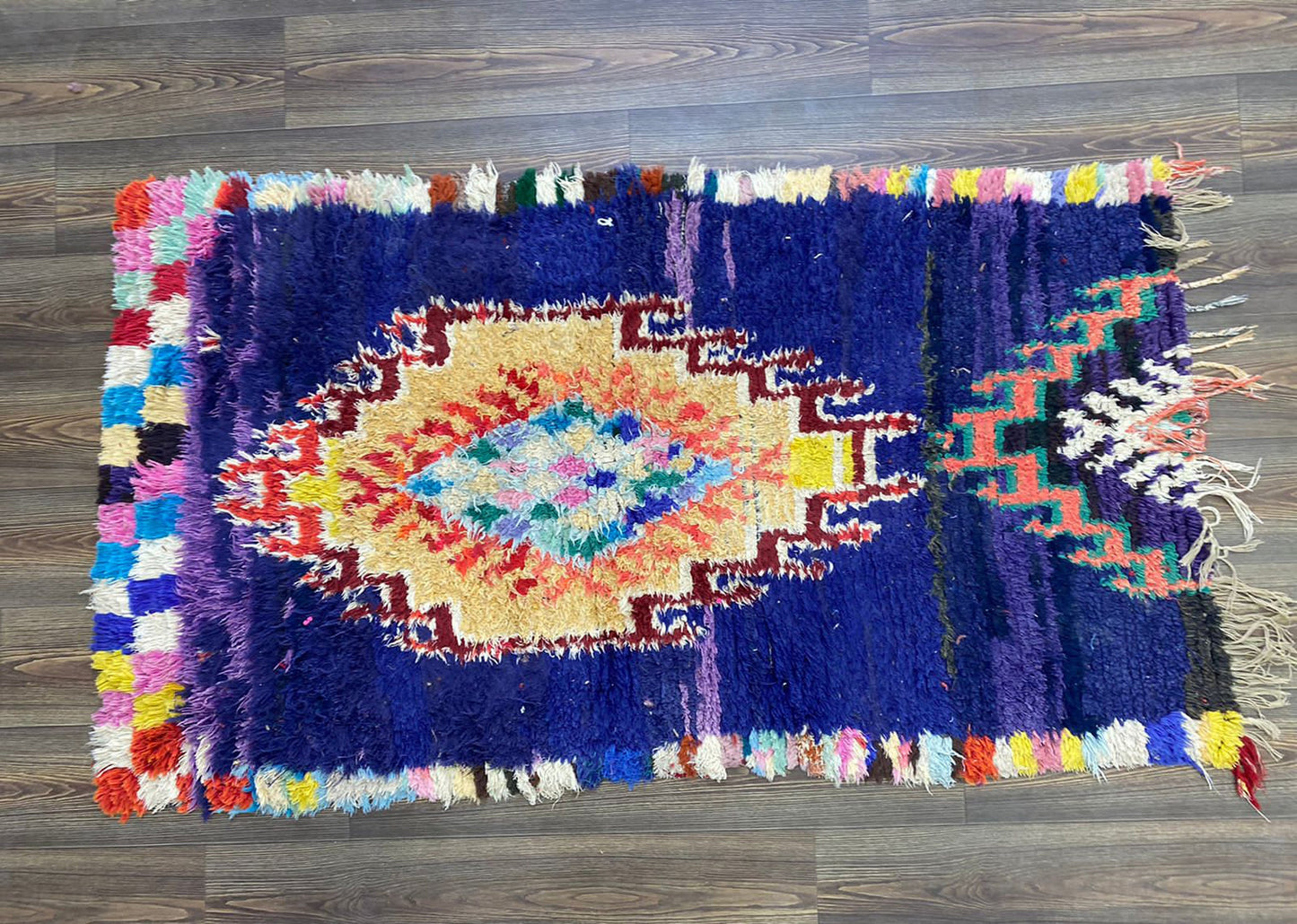 Tapis marocain en laine vintage tissé à la main, tapis berbère bleu 3x6.