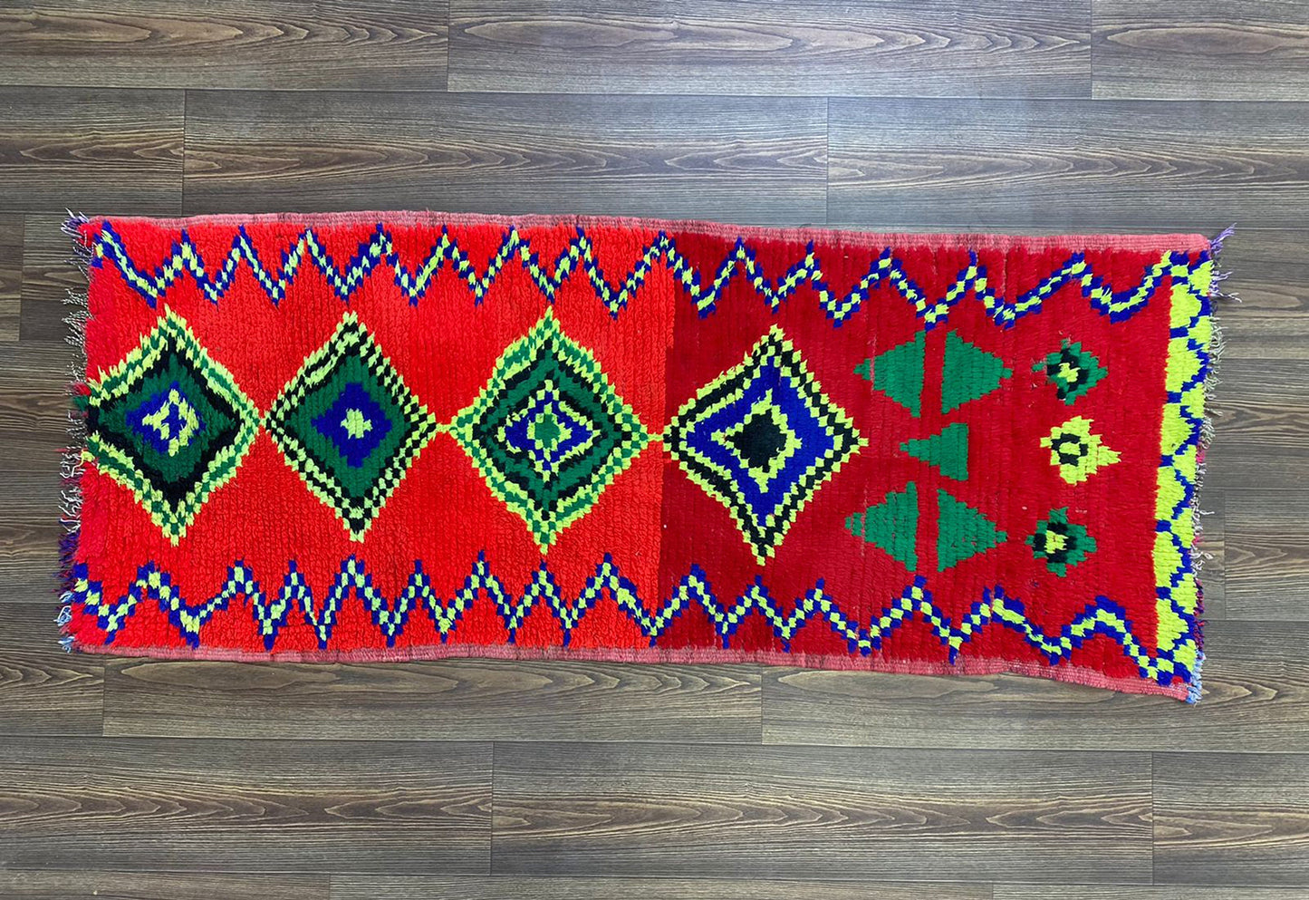 Tapis étroit petit coureur, tapis berbère marocain rouge 2x6.