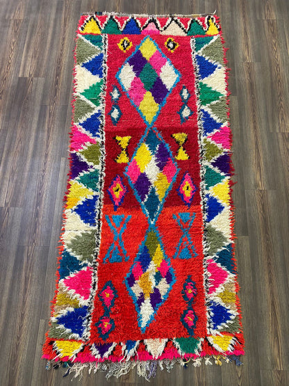 Grands tapis berbères vintage rouges, 4x8, vieux tapis rares tissés à la main de style marocain.