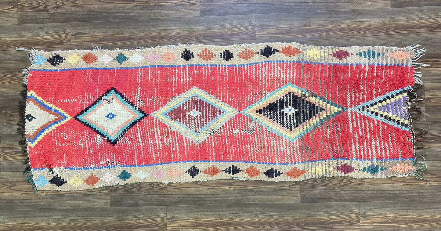 Moroccan Berber vintage narrow worn runner rug 3x7.