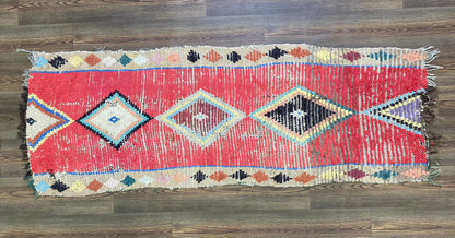 Moroccan Berber vintage narrow worn runner rug 3x7.