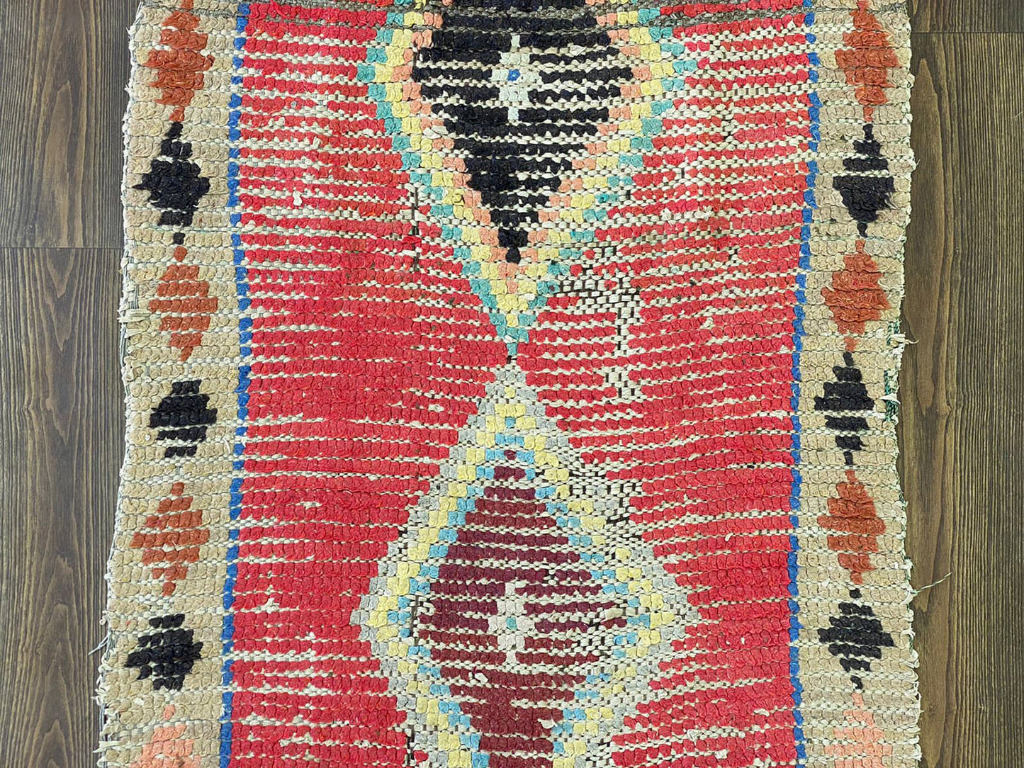 Moroccan Berber vintage narrow worn runner rug 3x7.