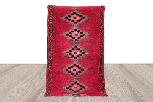 Tapis berbère vintage rouge 4x7, tapis marocains tissés à la main.