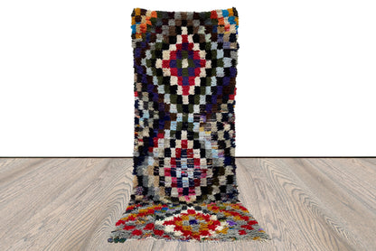 Tapis marocain vintage à carreaux RUNNER, tapis berbères 3x9 pieds