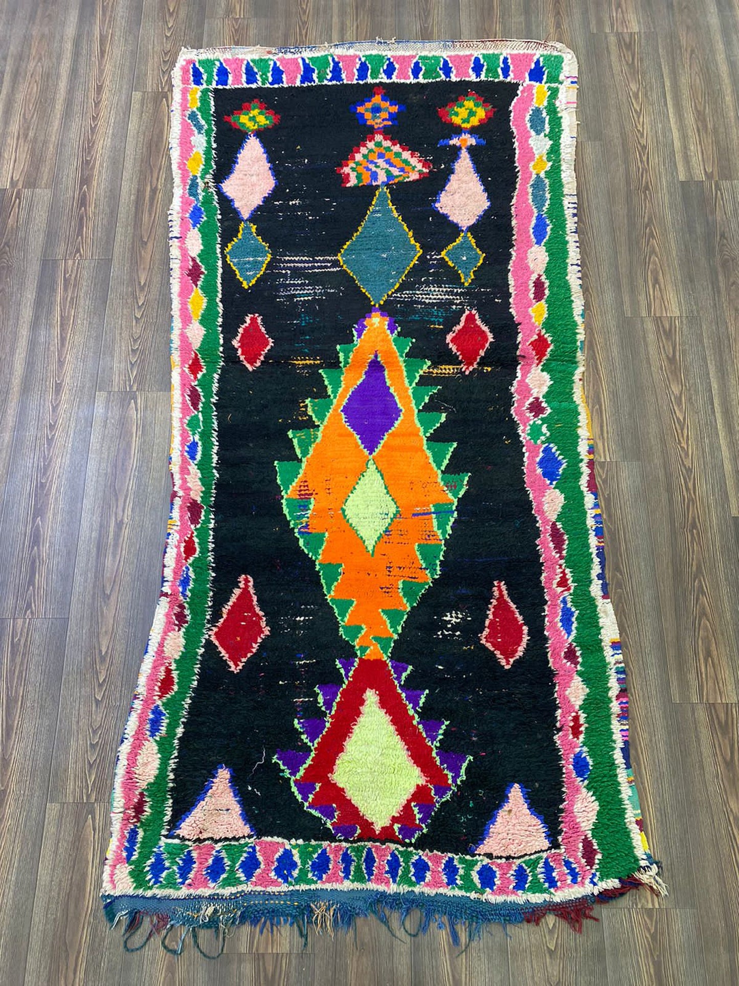 Tapis vintage noir, 4x8 FT, tapis marocain, tapis shag vintage berbère.