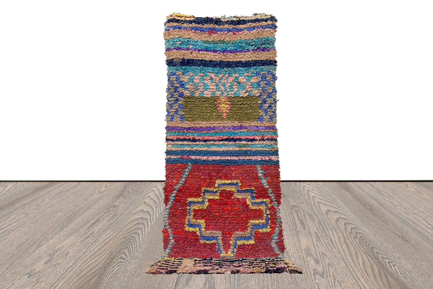 Tapis Boucherouite 3x8, tapis vintage marocain, tapis shag berbère.