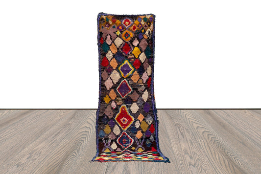 Tapis de couloir étroit vintage marocain 3x9, tapis de couloir berbère coloré Dimond.