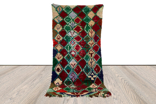 Tapis de couloir marocain coloré en diamant, tapis tribal berbère vintage 3x6 pieds.