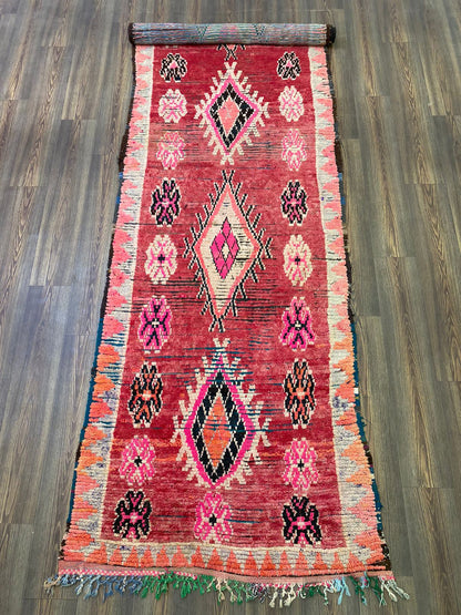 Tapis marocain extra long, 3x13, tapis berbère tissé à la main vintage rouge.