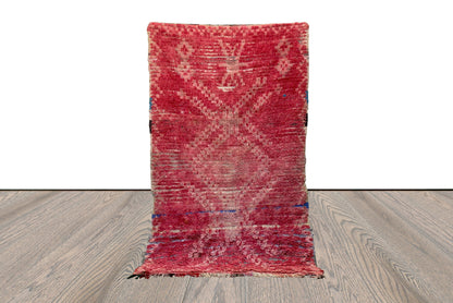 Tapis marocain vintage rouge délavé 4x7, tapis berbère tissé.