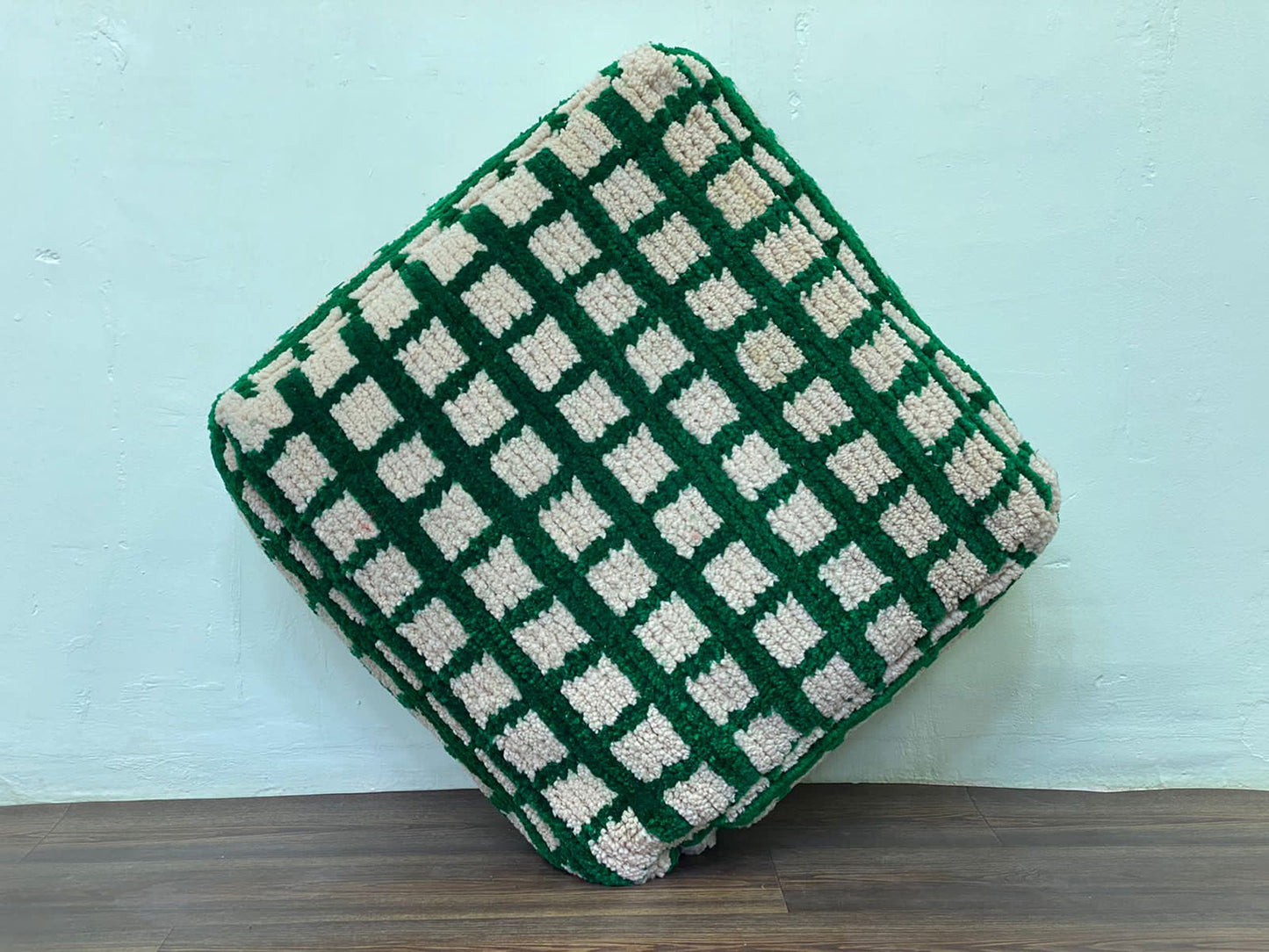 Moroccan Berber square Green pouf ottoman.