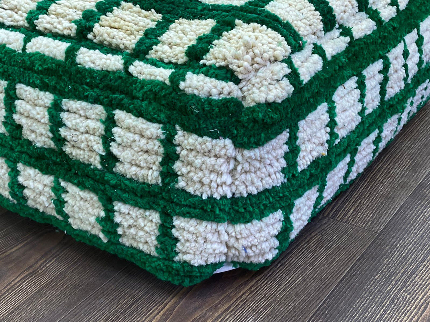 Moroccan Berber square Green pouf ottoman.