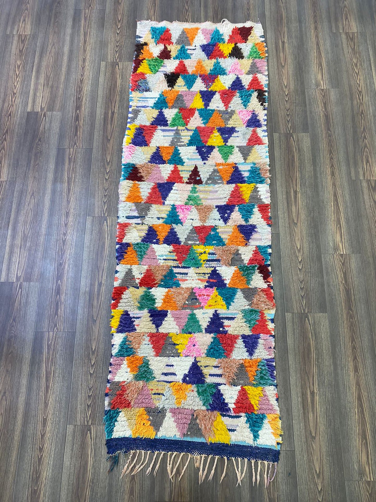 Tapis de couloir marocain étroit, tapis de couloir berbère coloré tissé à la main, 2x8.