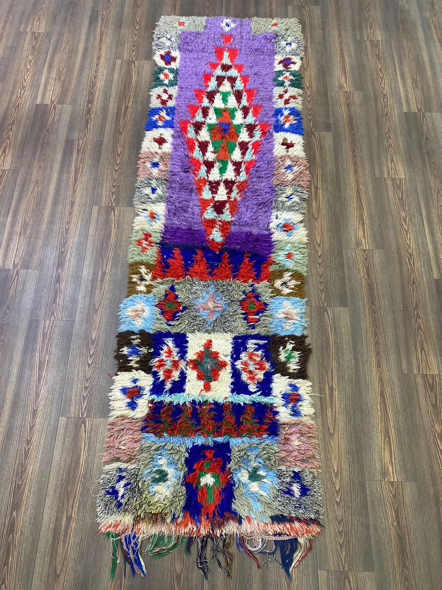 Tapis de couloir étroit marocain vintage 3x9, tapis de couloir Shag tissé à la main.