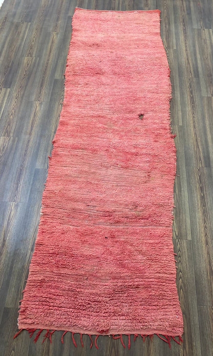 Tapis marocain vintage solide à long couloir, tapis berbère shag en laine tissé à la main 3x10.