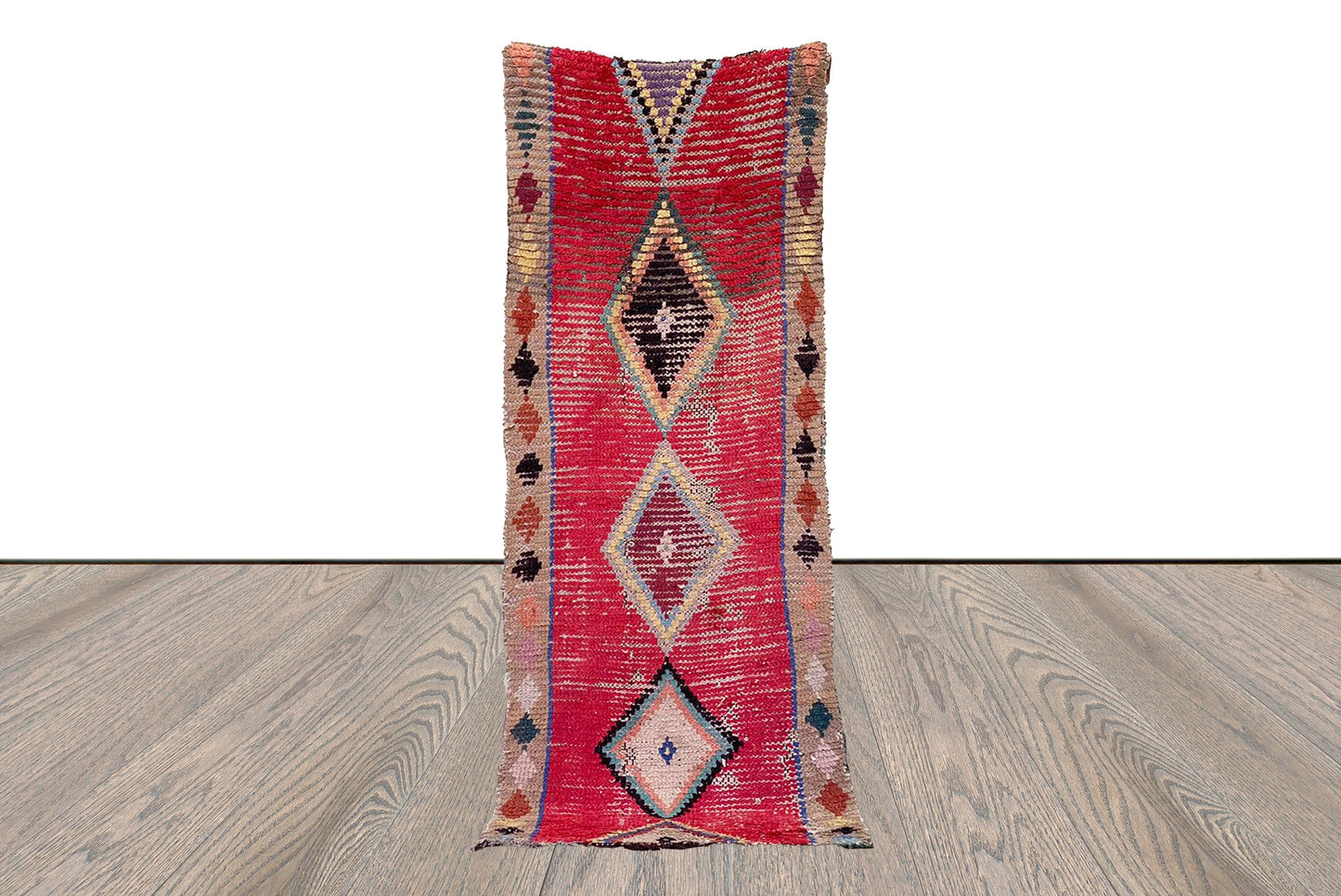 Moroccan Berber vintage narrow worn runner rug 3x7.