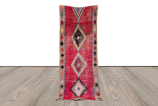 Tapis de couloir marocain berbère vintage étroit et usé 3x7.