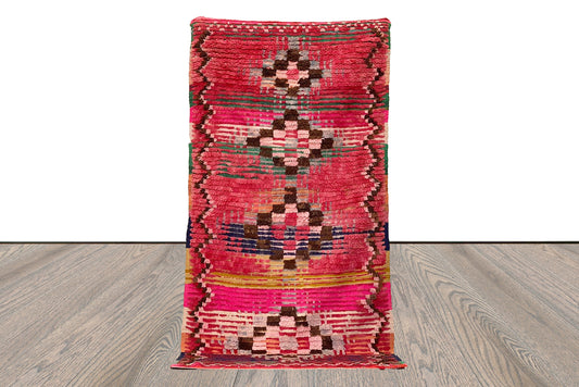 Tapis berbère tissé à la main, vintage, rouge délavé, 4x7 pieds - Tapis marocains usés.