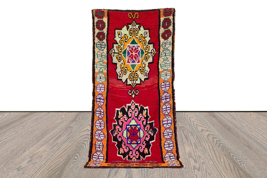 Tapis marocain vintage tissé rouge 4x7.