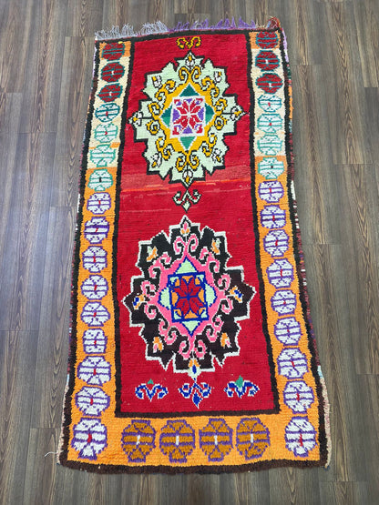 Tapis marocain vintage tissé rouge 4x7.