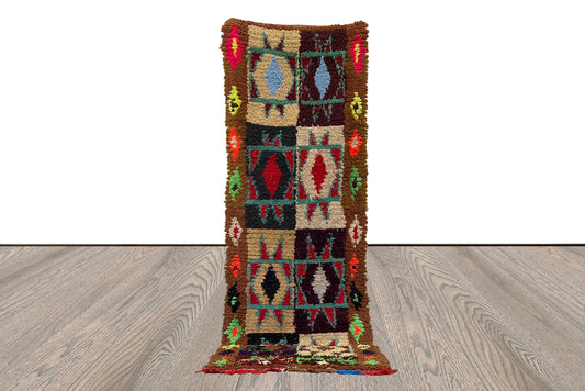 Tapis marocain vintage 3x9, tapis berbères tissés colorés.