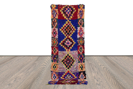 2x7 Boucherouite Narrow runner Rugs, Moroccan Berber vintage runners Rug.