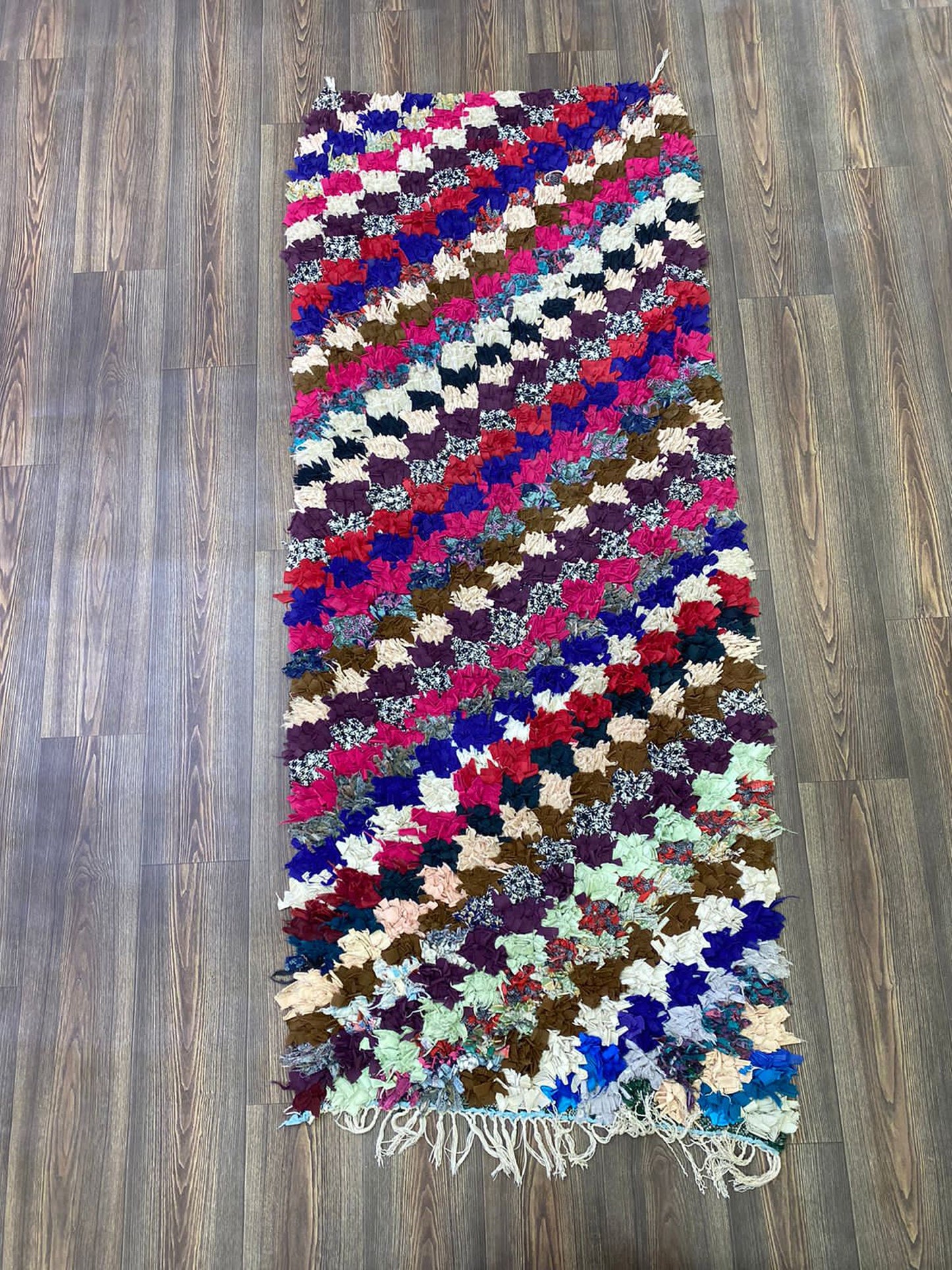 Checkered rug, Striped narrow runner Rug, 3x7 FT, Moroccan woven Berber Old Rugs.