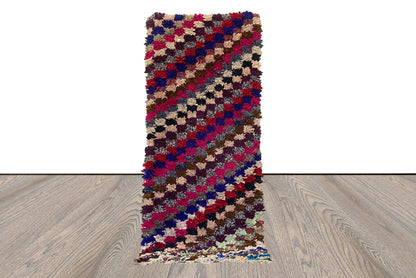 Checkered rug, Striped narrow runner Rug, 3x7 FT, Moroccan woven Berber Old Rugs.