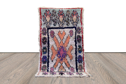 Tapis marocain Boucherouite vintage 3 x 6, tapis berbère bohème tissé à la main.