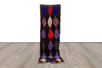 2x9 Black Dimond Narrow runner Rug, Moroccan vintage runners Rugs.