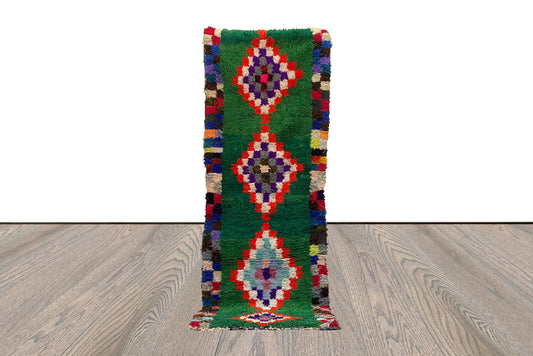 Tapis de couloir marocains uniques, 3x9, tapis vintage verts tissés à la main.