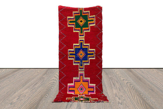 Tapis de couloir marocain vintage rouge, tapis de couloir berbère marocain tissé à la main 3x9.