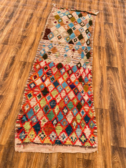 Tapis berbère marocain étroit 3x8, tapis bohème colorés tissés à la main en forme de diamant.