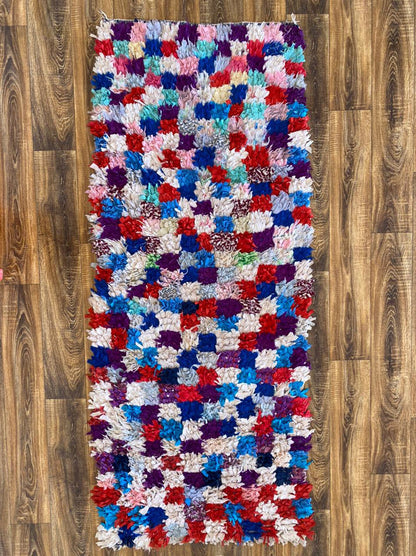 Tapis de couloir étroit Boucherouite coloré à carreaux 3x7.