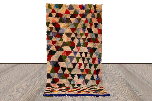 Petit tapis tissé à la main, tapis de sol marocain vintage à losanges 3x7.