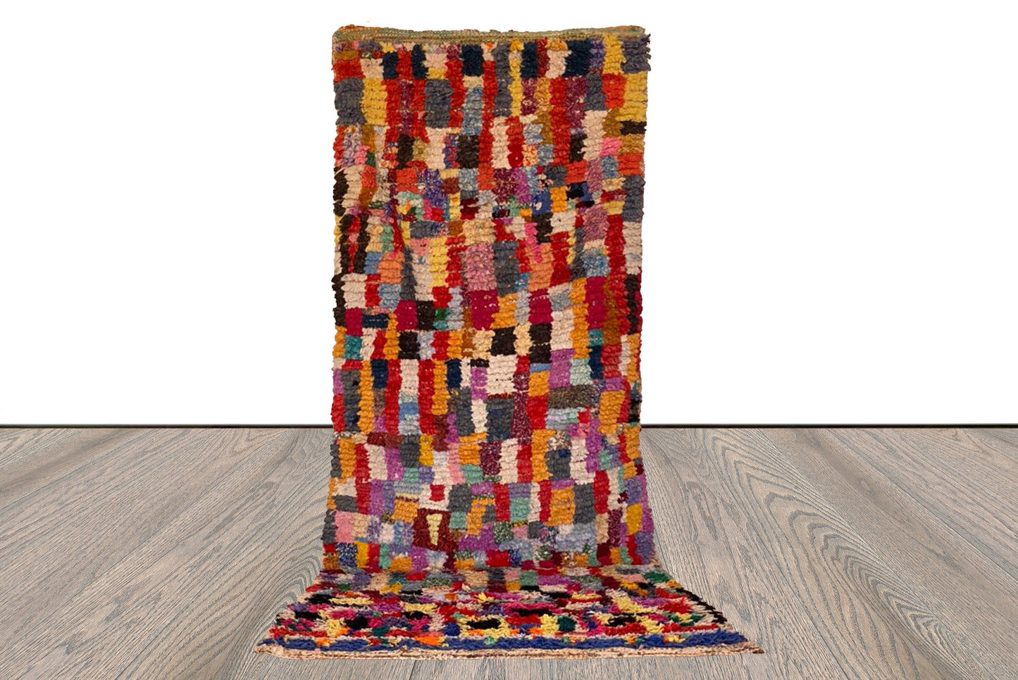 Tapis berbères à carreaux colorés et étroits. Tapis marocains uniques tissés à la main 3x6.