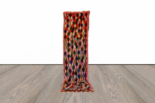 2x9 Diamond Vintage Moroccan Colorful Narrow Runner Rug.